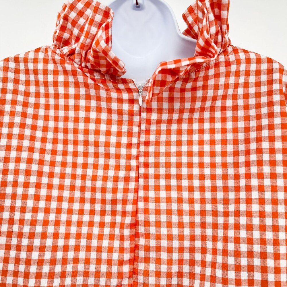 Elizabeth Wilson Katherine Top Gingham Plaid Check Ruffle Neck Orange White XL - Picture 7 of 9